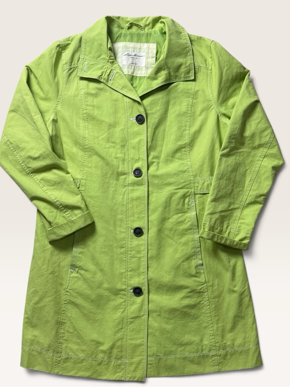 Eddie Bauer Women’s Large Lime Green Trench Car Coat Y2K Lightweight Jacket
